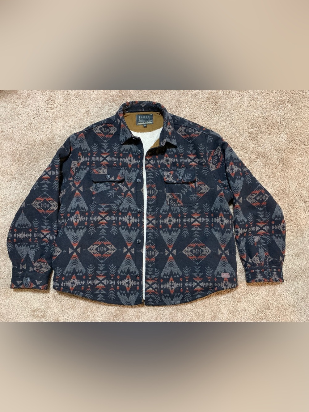 Jachs Men's Wool Blend Geo Sherpa-Lined Shirt Jacket